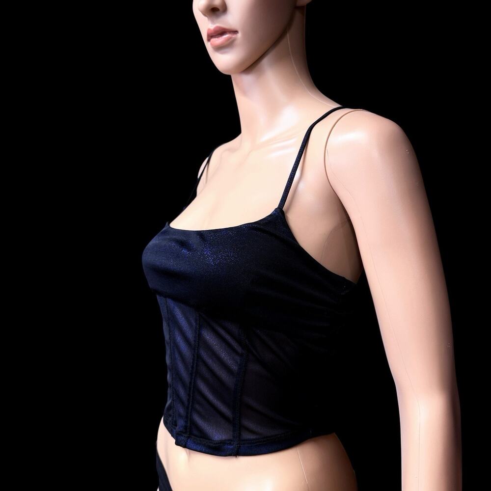 Y2K Shimmer Corset Crop Top Blue Metallic Cami Womens S Disco Cybercore Festival - Picture 11 of 12